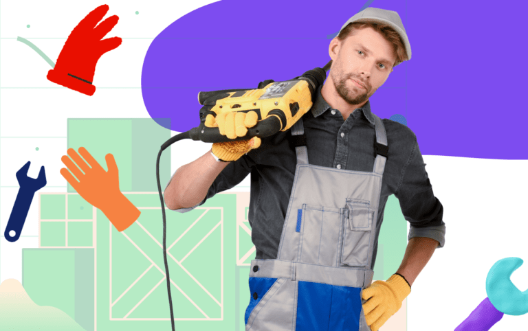 Handyman wearing work gloves and holding a drill