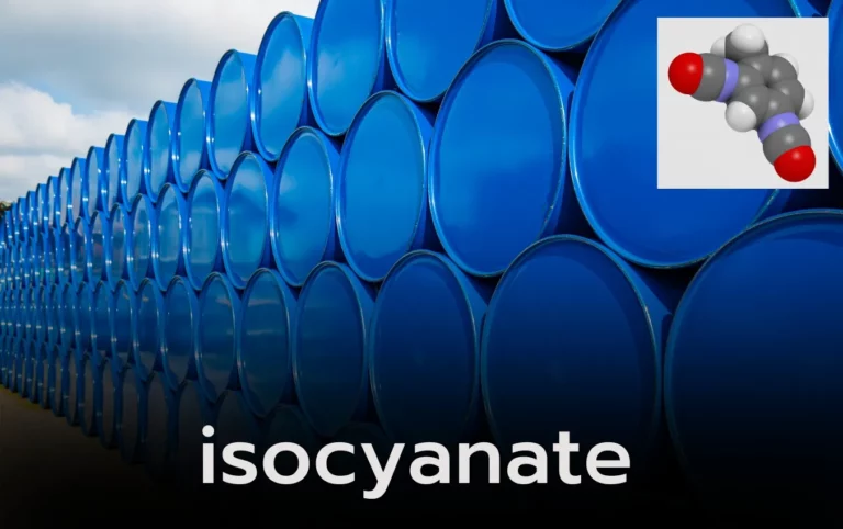 Blue barrels of isocyanate, a chemical used in various applications, including mechanics.