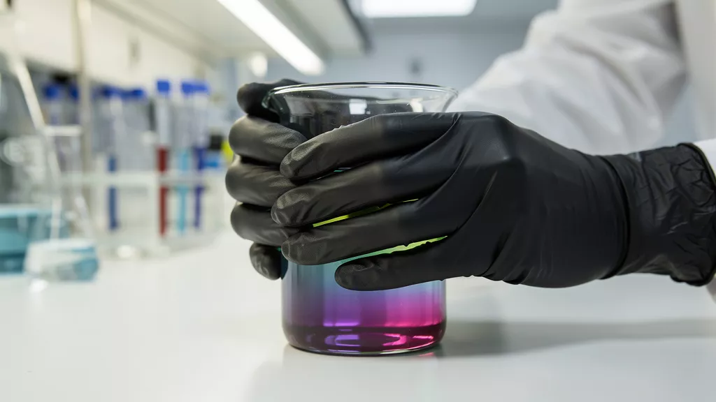 Lab technician wearing chemical-resistant nitrile gloves