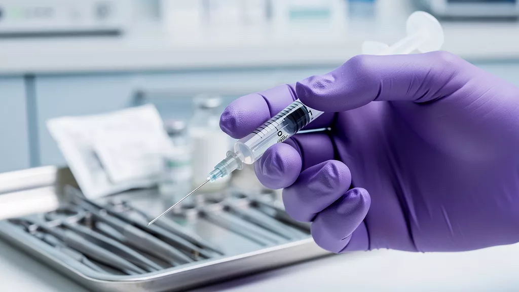 Medical professional using puncture-resistant nitrile gloves