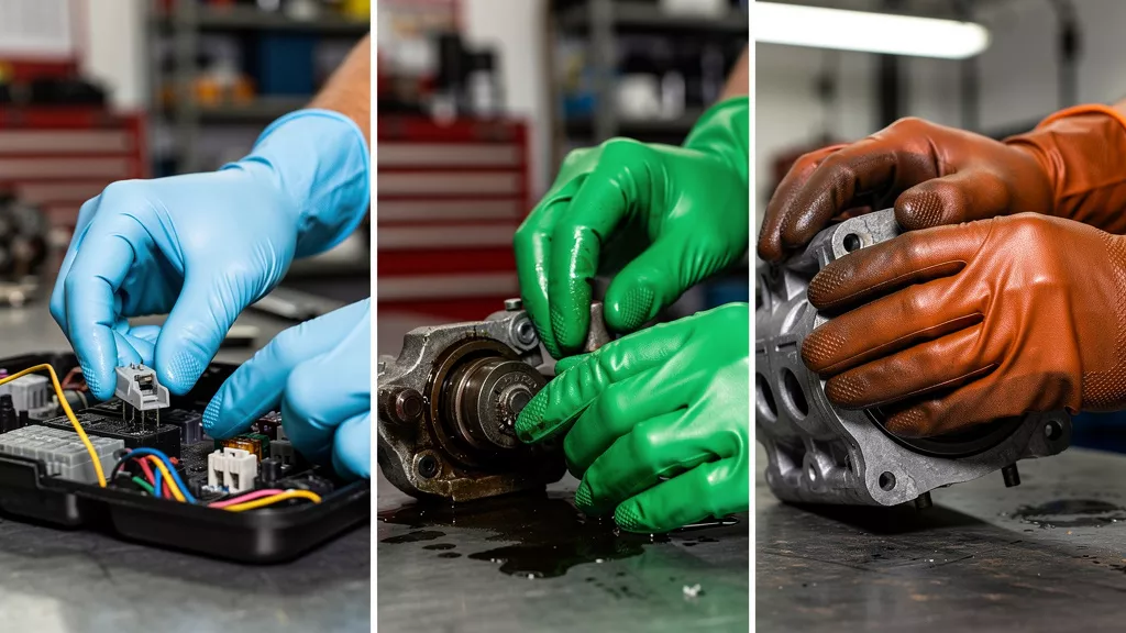 Different nitrile glove thicknesses for various automotive repair tasks