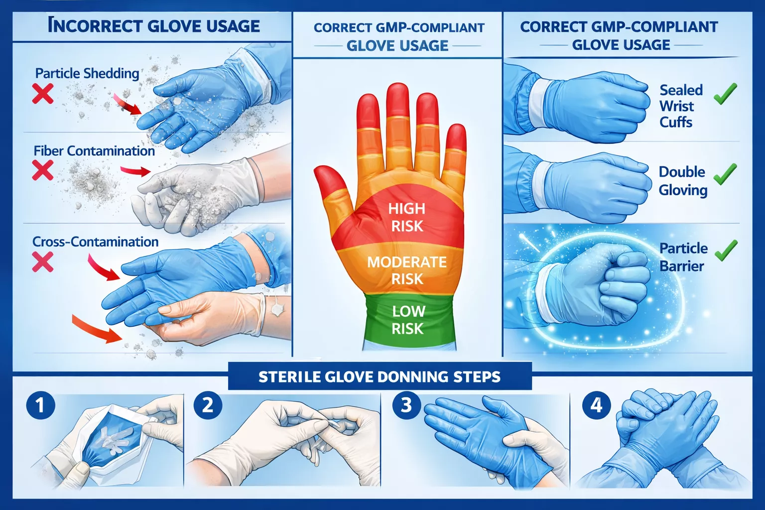 Detailed () technical infographic illustration showing cross-section comparison of contamination control. Split-screen