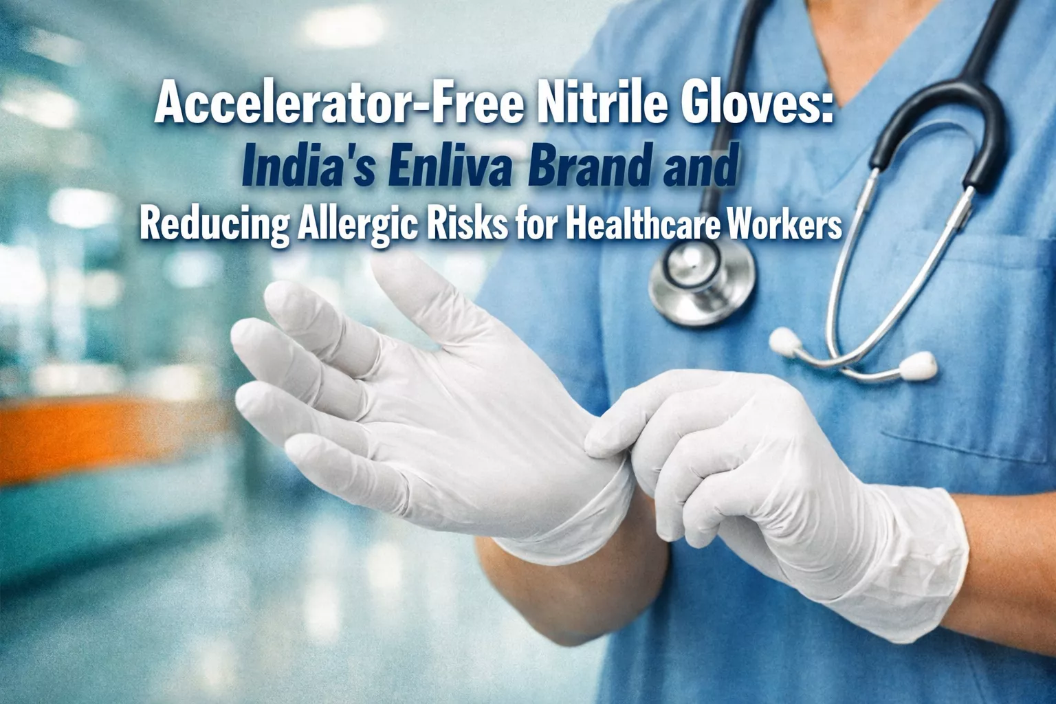 Professional () hero image featuring 'Accelerator-Free Nitrile Gloves: India's Enliva Brand and Reducing Allergic Risks for