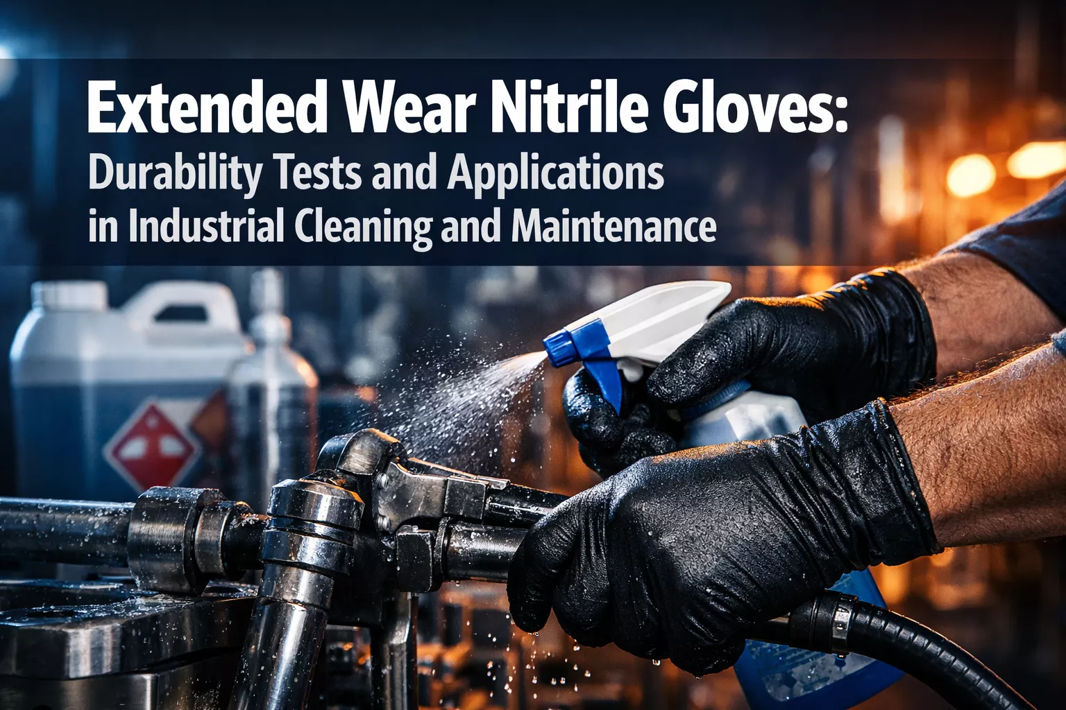 Professional () hero image featuring 'Extended Wear Nitrile Gloves: Durability Tests and Applications in Industrial Cleaning