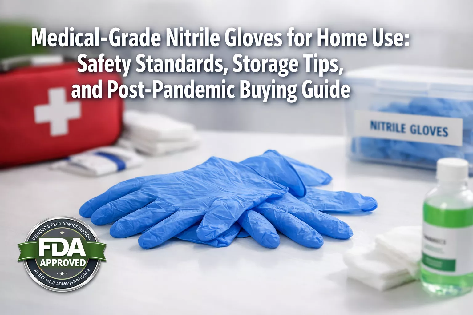 Professional () hero image featuring 'Medical-Grade Nitrile Gloves for Home Use: Safety Standards, Storage Tips, and