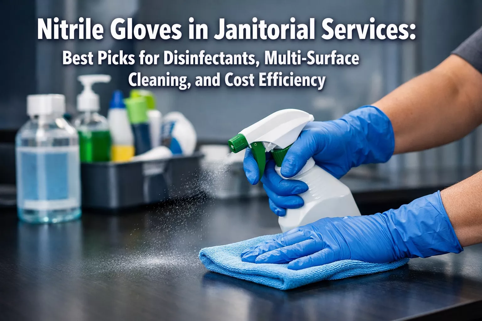 Professional () hero image with 'Nitrile Gloves in Janitorial Services: Best Picks for Disinfectants, Multi-Surface