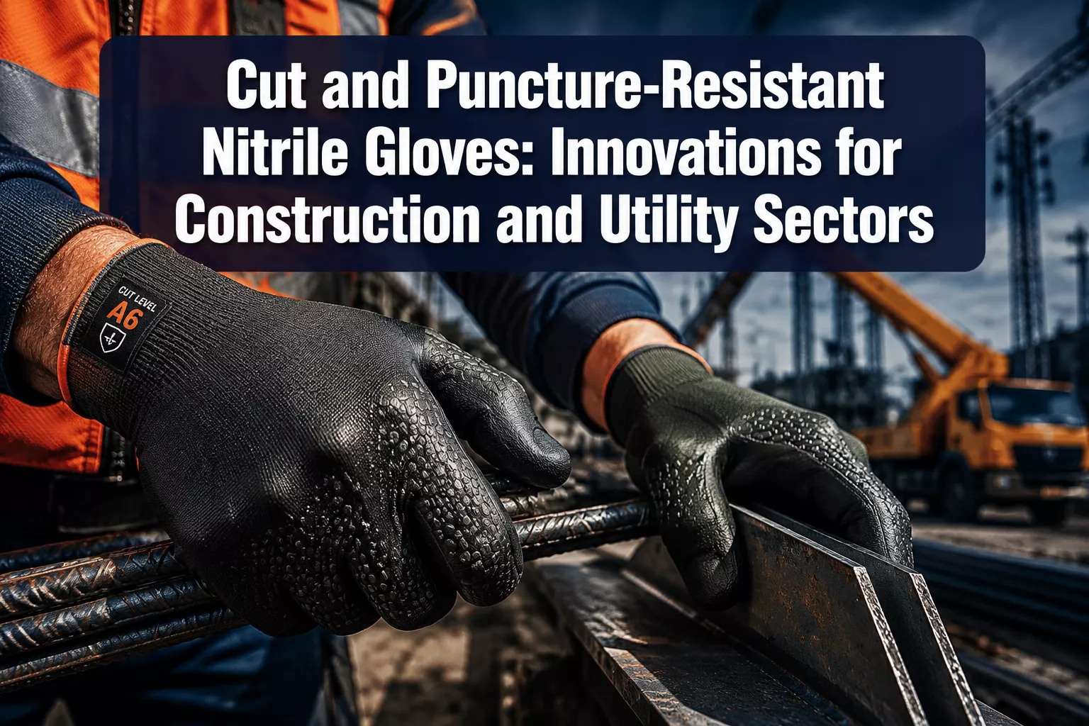 Professional () hero image featuring 'Cut and Puncture-Resistant Nitrile Gloves: Innovations for Construction and Utility