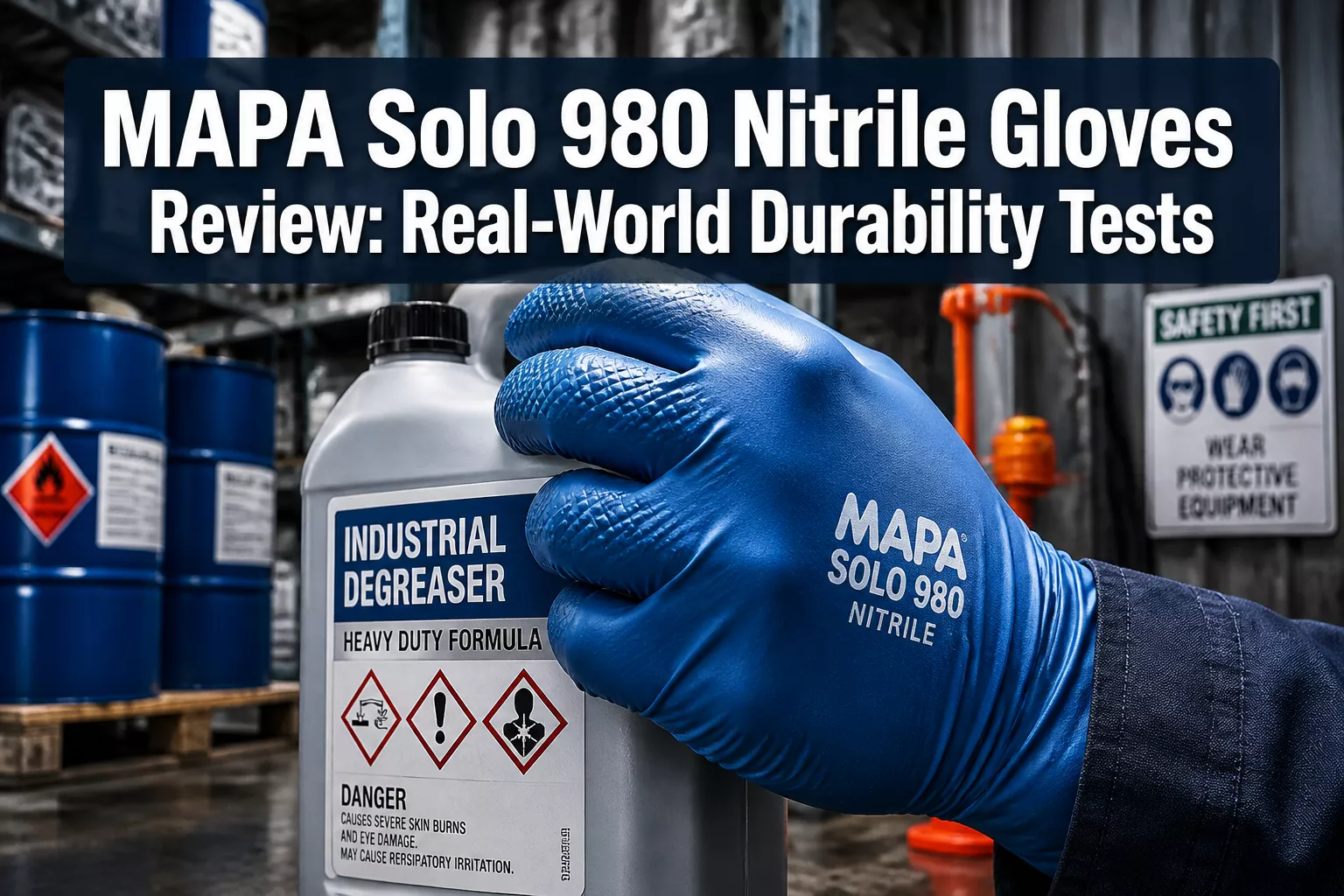 Professional () hero image featuring 'MAPA Solo 980 Nitrile Gloves Review: Real-World Durability Tests' in extra large white