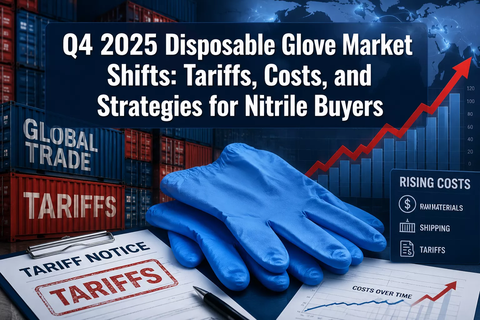 Professional () hero image featuring 'Q4 2025 Disposable Glove Market Shifts: Tariffs, Costs, and Strategies for Nitrile