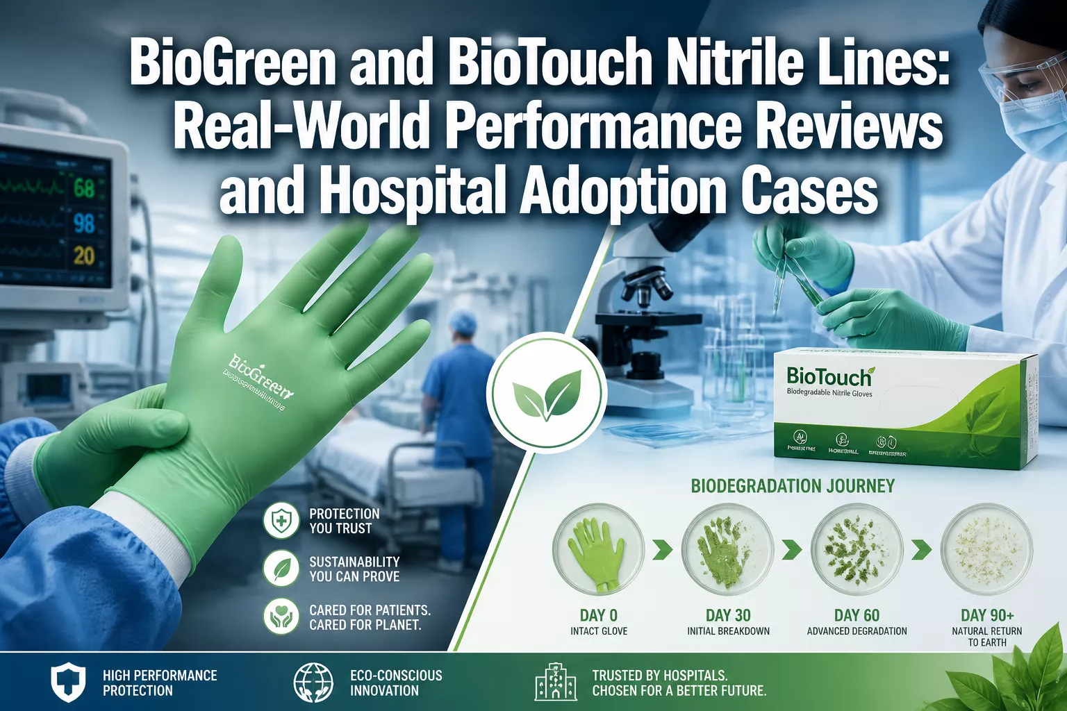 Professional () hero image with 'BioGreen and BioTouch Nitrile Lines: Real-World Performance Reviews and Hospital Adoption
