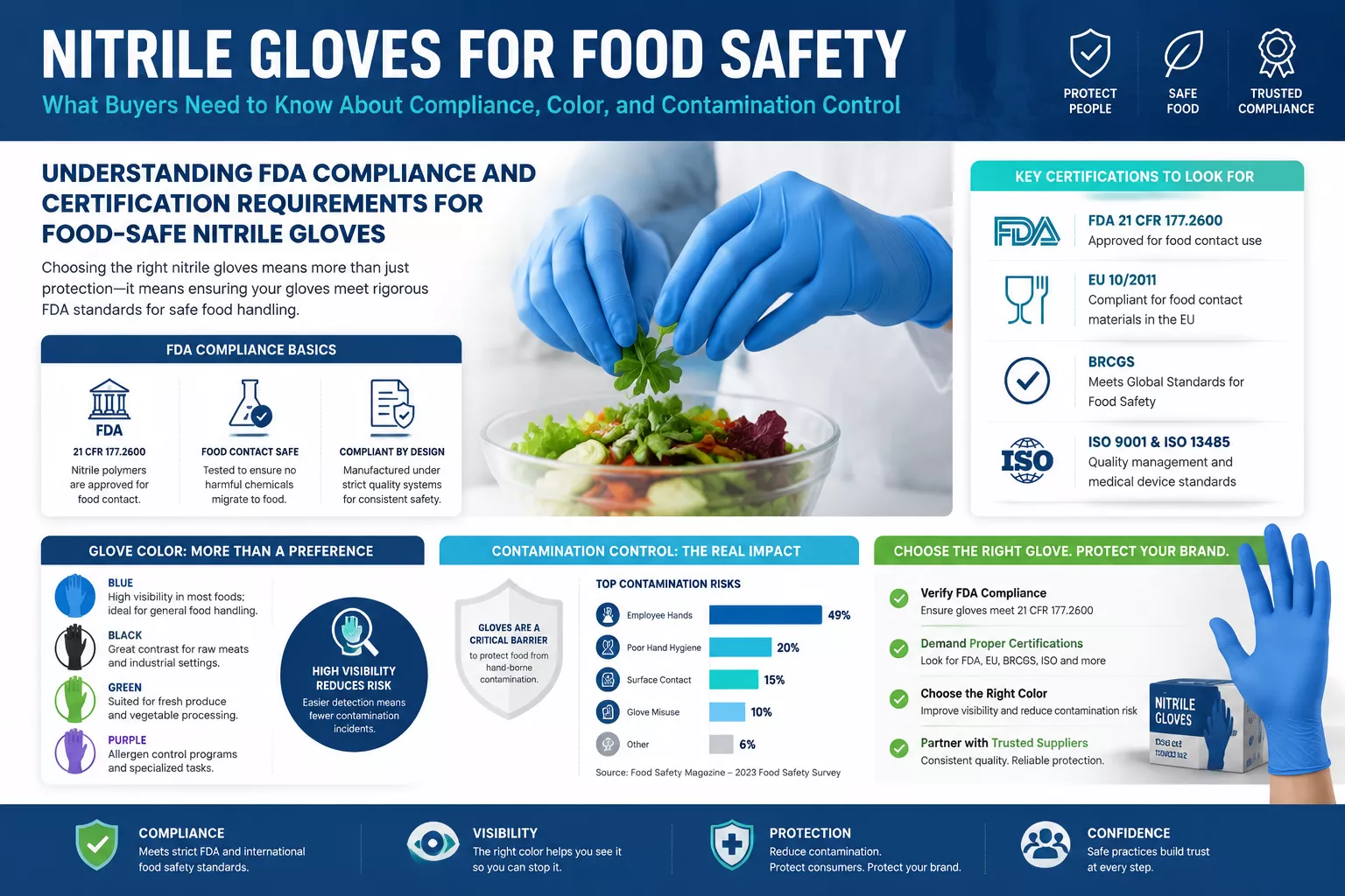 Professional landscape infographic () for article "Nitrile Gloves for Food Safety: What Buyers Need to Know About