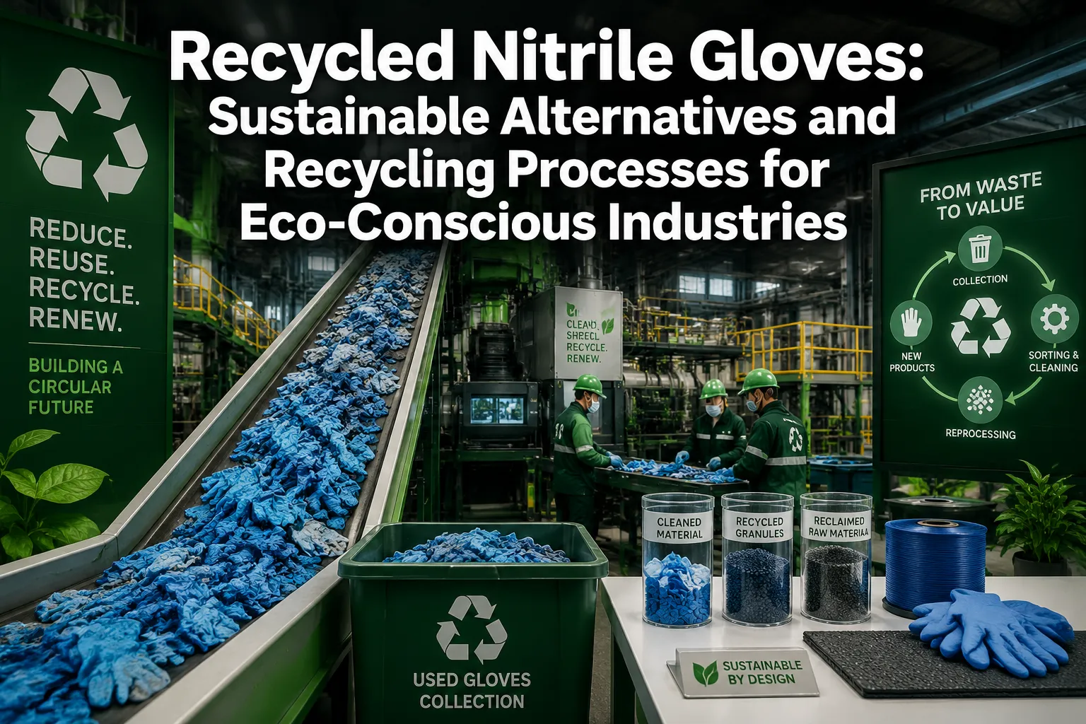 Professional () hero image featuring 'Recycled Nitrile Gloves: Sustainable Alternatives and Recycling Processes for