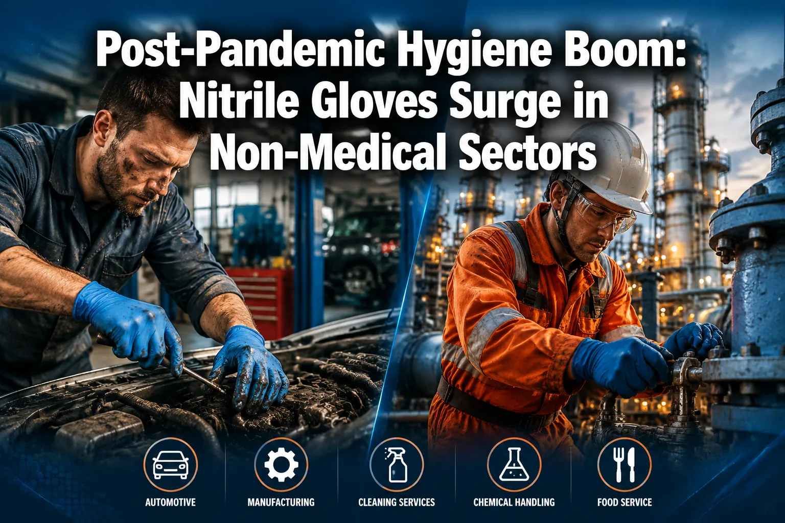 Professional () hero image with 'Post-Pandemic Hygiene Boom: Nitrile Gloves Surge in Non-Medical Sectors' in extra large