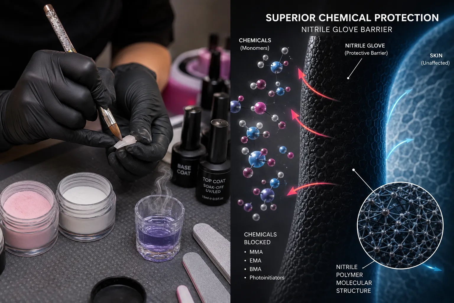 Do Nitrile Gloves Protect Against Acrylic Monomer Fumes?