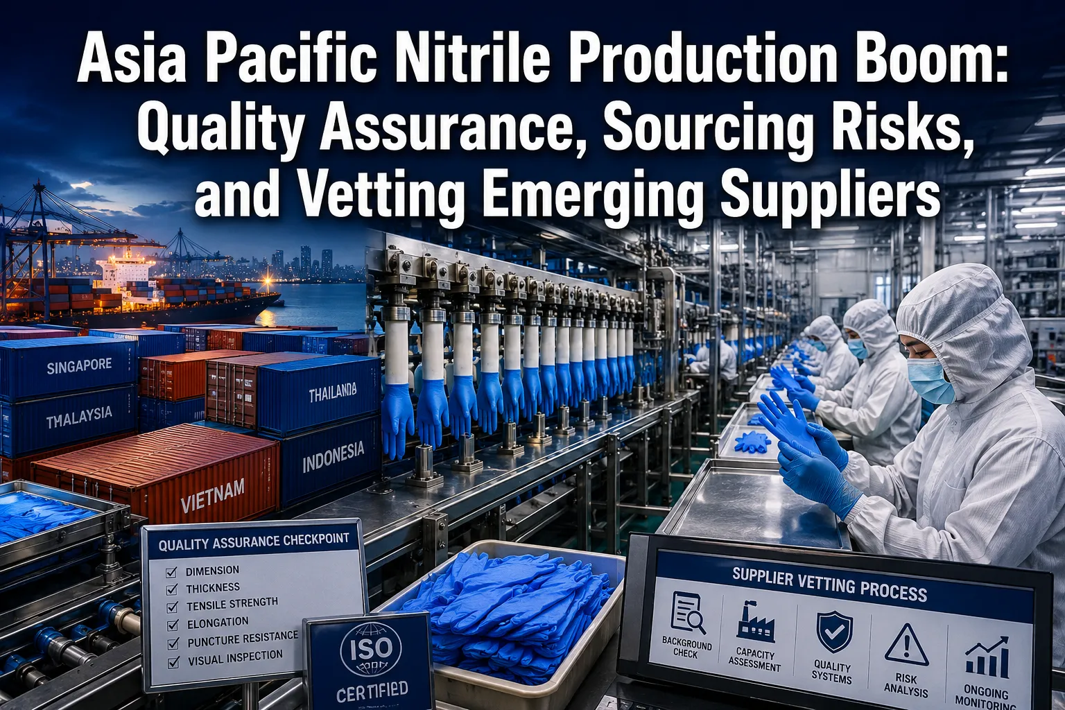 Professional () hero image featuring 'Asia Pacific Nitrile Production Boom: Quality Assurance, Sourcing Risks, and Vetting